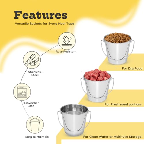 6Qt Stainless Steel Hanging Water Bucket for Dog Kennel 2-Pack - size: 6 Quart (Pack of 2)