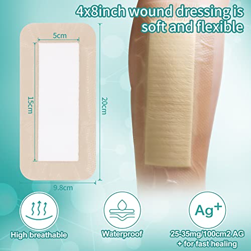 Dimora Ag Sliver Silicone Foam Dressing 4"x8" - size: 4" x 8" Ag(5 PCS)