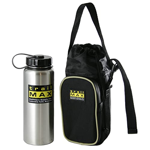 TrailMax 500 Series Water Bottle Horse Saddle Bag; Insulated & Padded Drink Holder; Western & endurance Saddle Water Carrier; Saddlebag w/ 1 Liter Stainless Steel Water Bottle; Black & Sand