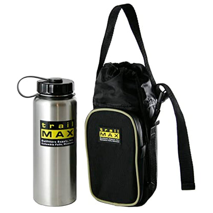 TrailMax 500 Series Water Bottle Horse Saddle Bag; Insulated & Padded Drink Holder; Western & endurance Saddle Water Carrier; Saddlebag w/ 1 Liter Stainless Steel Water Bottle; Black & Sand