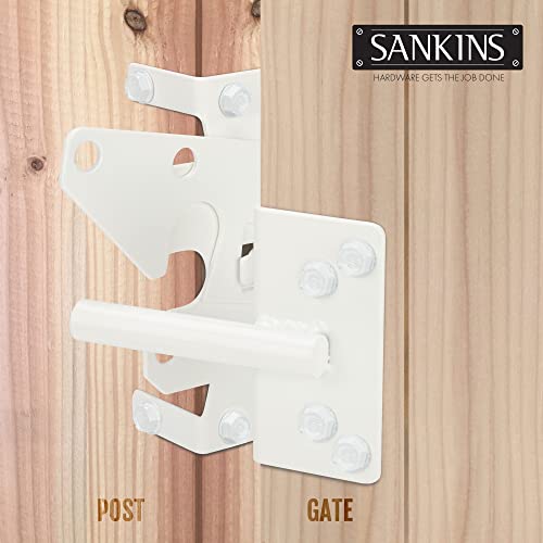 Self-Locking Gate Latch Heavy-Duty for Wood Gate, Steel White, 2pcs - color: White