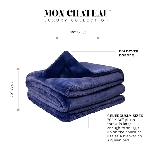 Mon Chateau 60" x 70" Hearthside Faux Fur Throw Blanket, Midnight Tide | Cozy Layer Comfort For Couch, Bed Or Chair. Lightweight Polyester Fabric With Easy Machine Wash Care - color: Midnight Tide