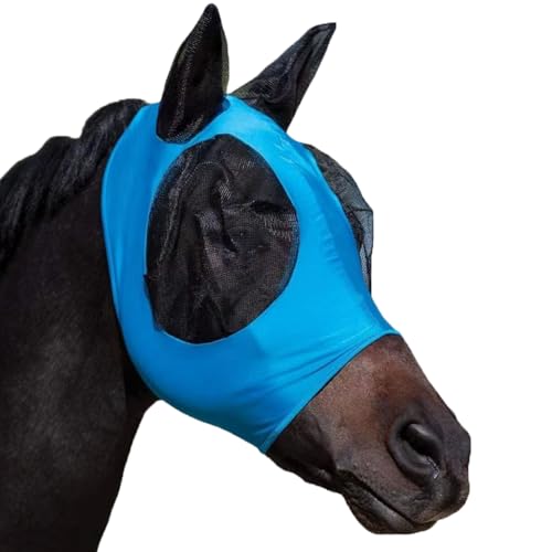 Horse Fly Mask with Ears, Comfortable Fit Stretch Fabric with UV Protection Soft on Skin Breathability for Medium Size Horses, 13hh-15hh (Blue) - color: Blue