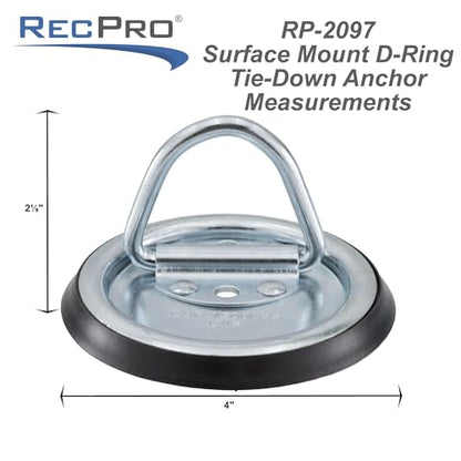 RecPro Surface Mount D-Ring Tie-Down Anchors | 2-Pack | RV, Trailer & Toy Hauler - color: 1,500 lb capacity, size: 2 Pack