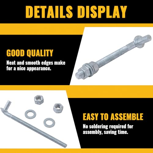VIVIDA 12" J Bolt Gate Hinge, 5/8" Gate Bolt Post Hinge, 2-Pack | Galvanized Gate Bolt Post Hinge, Chain Link Fence Gate Hardware, Nuts & Washers Included - size: 12" (2 PCS)