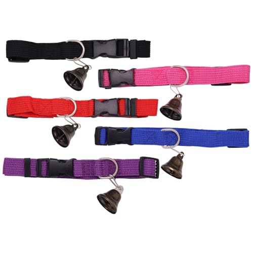 5 Pack Goat Collars with Bells, Horse Sheep Grazing Copper Bells and Adjustable Nylon Collar Set Pet Anti-Lost Loud Bronze Bell for Small Farm Animal Sheep Goat Cow Accessories (01)