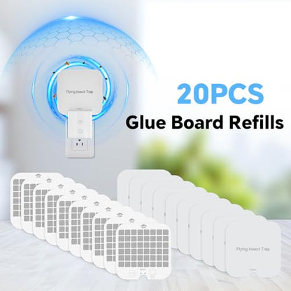 20 PCS Flying Insect Refills for Indoor Fly Light Trap, Indoor Fly Trap Plug-in Insect Trap Replacement Mosquito Sticky Glue Boards (White) - color: White