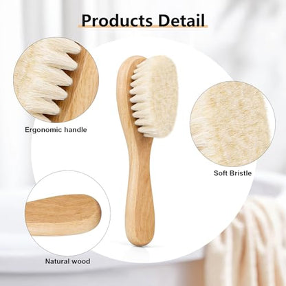 Baby Hair Brush and White Cradle Cap Brush Set for Newborns and Toddlers, Wooden Baby Hair Brush Set with Soft Goat Bristle, Baby Hair Care Kit (2PCS) - color: White