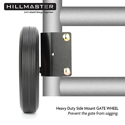 HILLMASTER Heavy Duty 8 Inch Gate Wheel Gate Caster Kit with 1-5/8" Thru 2" Gate Frames, Durable Gate Helper Wheel Gate Support Wheel for Chain Link Fence Swing Gate, Black
