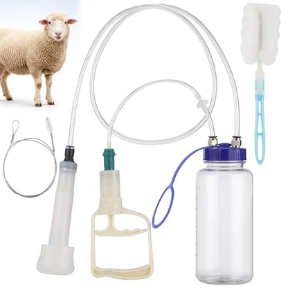 Goat Milker Hand Pump,Manual Milking Machine for Cattle & Sheep Cows,Portable Machine Farm Supplies Equipment Milker with 12.2 in Short Tube & 48.43 in Long Tube, 33.82 fl oz Collection Bottle