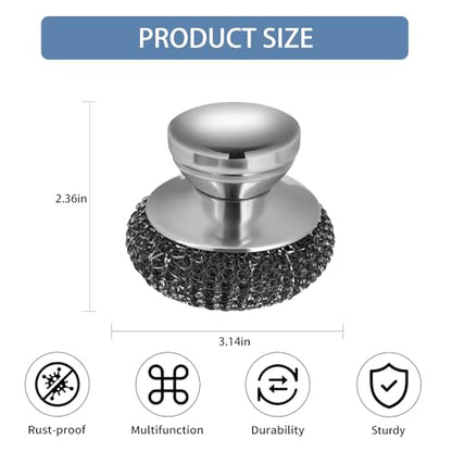 4Pcs Steel Wool Scrubber Set, Stainless Steel Scrubber with Stainless Steel Handle, for Cleaning Dishes, Cast Iron, Stock Pots, Pans, Griddles, Grills - color: Silver