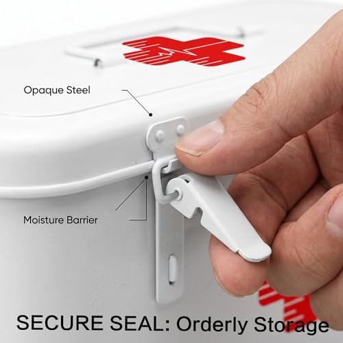 Orionstar Metal First Aid Box with Handle, 3 Pill Organizers, White - color: White