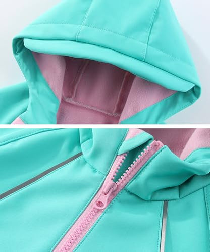 M2C Girls Hooded Fleece Lined Windproof Softshell Windbreaker Jacket - color: Mint Green, size: 2T