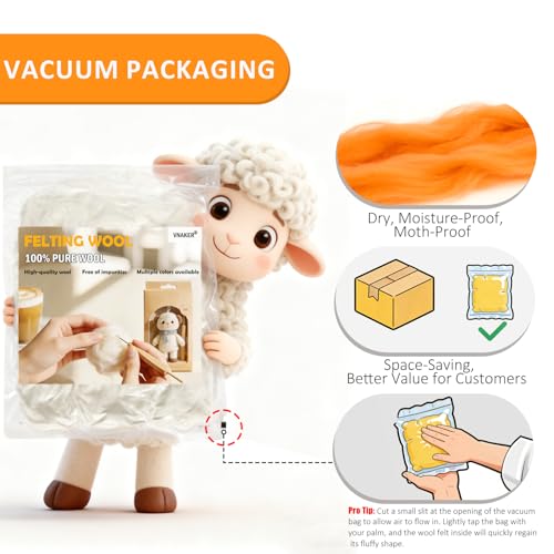 3.4oz Needle Felting Wool Sun Orange for DIY Needle Craft Enthusiasts - color: Sun Orange