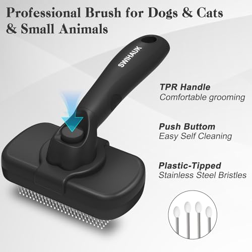 Swihauk Self Cleaning Slicker Brush for Dogs & Cats - Skin Friendly Deshedding and Grooming Brush for Haired Pets, Pet Supplies Accessory, Black - color: Black