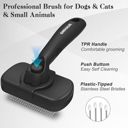 Swihauk Self Cleaning Slicker Brush for Dogs & Cats - Skin Friendly Deshedding and Grooming Brush for Haired Pets, Pet Supplies Accessory, Black - color: Black
