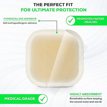 Medvance Absorbent Bordered Hydrocolloid Large Wound Dressing - Waterproof Skin-Friendly Adhesive Pads - Easy Apply Large Bandage - Wound Care & Dressings for Cuts & More (2"x2" Bandage) (Box of 15)