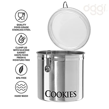 Oggi Jumbo 8" Stainless Steel Cookies Clamp Canister - Airtight Food Storage Container Ideal for Kitchen & Pantry Storage of Cookies or other Bulk, Dry Foods. - size: 8-Inch, style: Cookie Canister