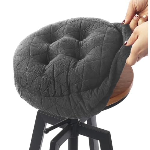 BUYUE Round Bar Stool Seat Cushion, Dia.12 Luxury Fashion Jacquard with Anti-Skid Silicone Bar Stool Cushion Padded (Dark Grey, S,1 Count) - color: Dark Grey, style: Round S