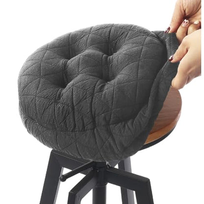 BUYUE Round Bar Stool Seat Cushion, Dia.12 Luxury Fashion Jacquard with Anti-Skid Silicone Bar Stool Cushion Padded (Dark Grey, S,1 Count) - color: Dark Grey, style: Round S