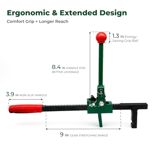 Chain Link Fence Puller Tool, Heavy-Duty Ratcheting with 9-Inch Stretcher | 9" ratchet travel, 5° tilted base & hooked groove. Pulls woven/barbed wire. One-person pulling tool for farm, ranch, garden