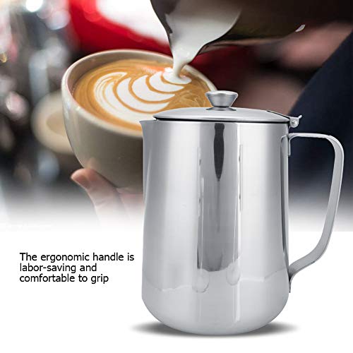 Commercial Grade Stainless Steel Coffee Steaming Pitcher Milk Frothing Cup Jug with Lid (350mL) - size: 11.8 Ounces