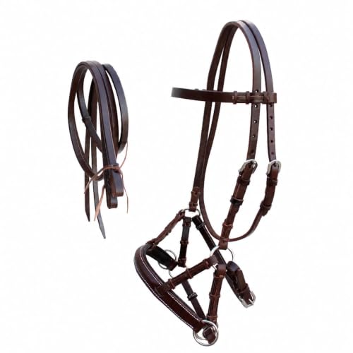 Horse Western English Leather Bitless Sidepull Bridle w/ Split Reins 77RS11 - color: Brown