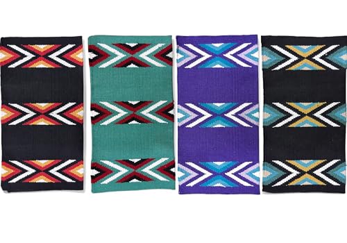 Majestic Ally Western Saddle Blanket, Canyon Diamond Design, New Zealand Wool, Handwoven Horse Tack, 36x34 Inches - color: Black Red
