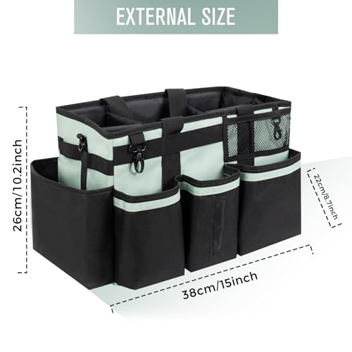 SCAVATA Wearable Cleaning Caddy, Cleaning Caddy Supplies Organizer with Handle & Shoulder Straps for Housekeepers, Under Sink & Car Cleaning Tool Organizers Bag with 4 Foldable Divider (Celadon) - color: Celadon