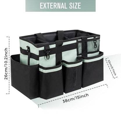 SCAVATA Wearable Cleaning Caddy, Cleaning Caddy Supplies Organizer with Handle & Shoulder Straps for Housekeepers, Under Sink & Car Cleaning Tool Organizers Bag with 4 Foldable Divider (Celadon) - color: Celadon