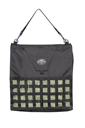 Professional's Choice Slow Feed Hay Bag - Horse Travel Hay Holder w/Straps, Black | Top Loading Design, Detachable Hangers, Durable Webbing - color: Black