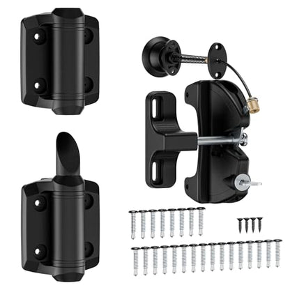 Self-Closing Gate Hinges and Key Lockable Gate Latch Kit, Fence Gate Hardware Kit for Wooden Fence, Pool Safety Fence Adjustable Hinges and Double-Sided Latches Hardware for Metal, Woode