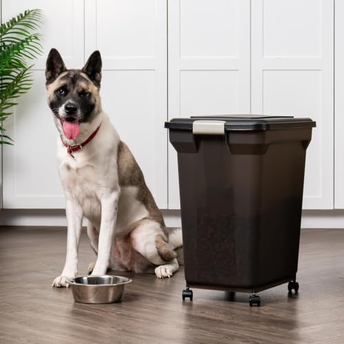 IRIS USA Dog Food Storage Container, Up to 58 lbs, Smoke Black, Made in USA - color: Smoke, size: 58 lbs