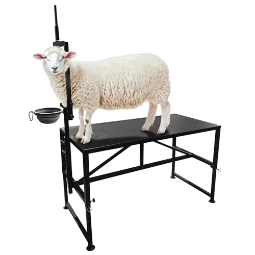 Goat Milking Stand with Feeder, Goat Stand for Trimming Hooves, with Adjustable Head Piece and Legs, 600 Lbs for Small Sheep and Goat
