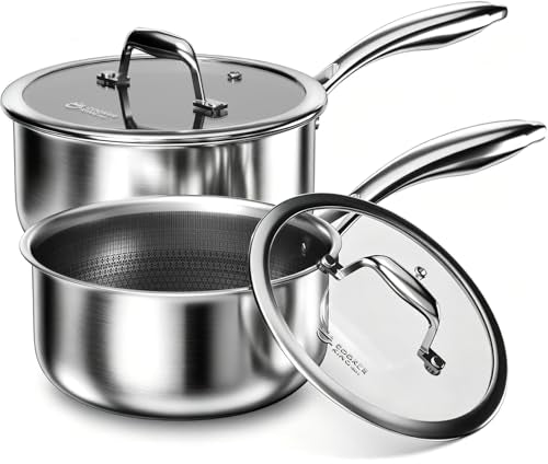 COOKER KING Sauce Pan Set, 1.5 QT & 2 QT Saucepan with Lid, Hybrid Ceramic Nonstick Saucepan, non stick Sauce pot, Stainless steel Cookware, Induction Compatible (PFAS/PFOA/PTFE Free) - size: 1.5 Quarts & 2 Quarts