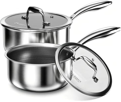 COOKER KING Sauce Pan Set, 1.5 QT & 2 QT Saucepan with Lid, Hybrid Ceramic Nonstick Saucepan, non stick Sauce pot, Stainless steel Cookware, Induction Compatible (PFAS/PFOA/PTFE Free) - size: 1.5 Quarts & 2 Quarts