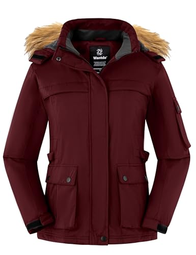 Wantdo Women's Waterproof Ski Jacket Windproof Winter Snow Coat Mountain Snowboarding Jackets Outdoor Fleece Parka - color: Wine Red, size: Small