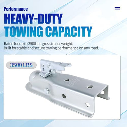 3500lb Straight Trailer Coupler for 2" Ball, 2-1/2" Channel | Fits 2-1/2" channel widths. Heavy-duty zinc finish protects against rust and wear during trailer hauling. - size: 2" Ball 2-1/2" Channel 3,500 lbs