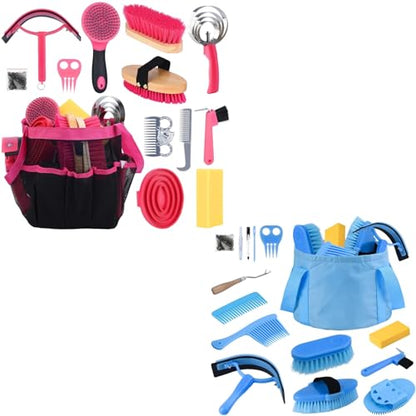 Horse Grooming Kit 13 Piece, Horse Brushes for Grooming Supplies Set (Pink and Blue)