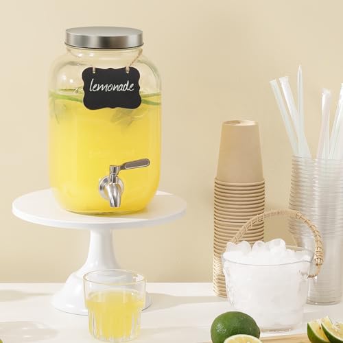 1 Gallon Drink Dispenser with Spigot 18/8 Stainless Steel – Airtight & Leakproof Glass Sun Tea Jar with Anti-Rust Lids, Beverage Dispenser for Parties - Laundry Detergent Holder (Pack of 2) - size: Single (Pack of 2)