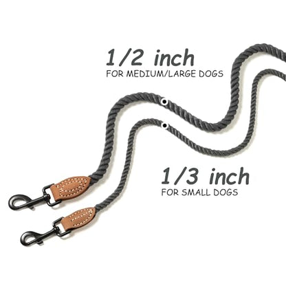 Mile High Life Dog Leash Braided Cotton Rope with Leather-Reinforced Ends - color: Dark Grey, size: 48 Inch-1/3"