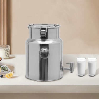 304 Stainless Steel Milk Can 6L/1.59Gal Commercial Beverage Dispenser with Faucet, Metal Water Beverage Drink Dispenser with Sealed Lid & Handles for Milk Wine Oil - size: 6L/1.59Gal