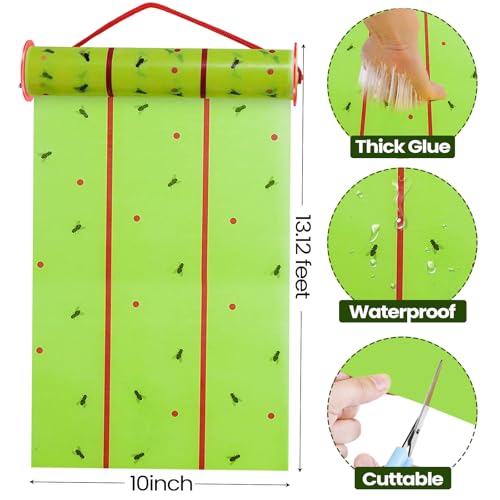 Qualirey 12 Rolls Fly Traps 157ft Fluorescent Green Hanging Sticky - size: 157 Feet