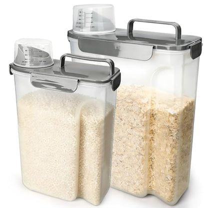 Komzon Rice Storage Containers, Airtight Cereal Containers Storage 20+10 lb Extra Large, BPA Free Rice dispenser with Pouring Spout, Pet Dog Cat Bird Food Container - color: 10lb+20lb grey