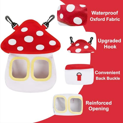 Eorbow Bunny Hay Feeder Bag, Cute Mushroom Hanging Hay Holder, Durable Hay Dispenser with 600D Oxford Fabric for Guinea Pigs Chinchillas Hamster, Small Animal Cage Accessories