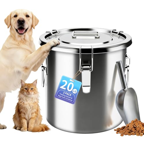20 lb Stainless Steel Dog Food Storage Container, Airtight Metal Pet Food Storage Bin with Lid and Scoop, Large Dog Food Container for Dry Food, Keep Fresh, Easy to Clean