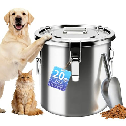 20 lb Stainless Steel Dog Food Storage Container, Airtight Metal Pet Food Storage Bin with Lid and Scoop, Large Dog Food Container for Dry Food, Keep Fresh, Easy to Clean