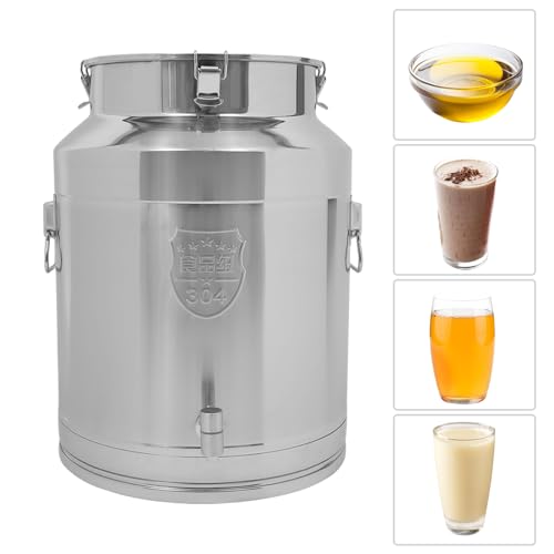 64L Stainless Steel Milk Can, Heavy Duty Food Storage & Transport Container for Dairy, Wine, Grains, Ideal for Home, Farm & Commercial Use, With a Faucet - size: 16.9Gallon