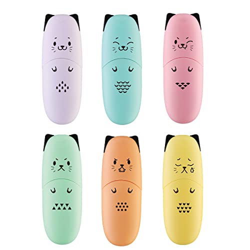 enlegend 6 pieces Cat Shape Cute Mini Highlighter Pen Pastel Color Chisel Tip Kawaii Kids Stocking Stuffers Gift Highlighter Marker - color: Pastel Set
