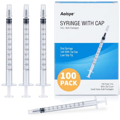 100 Pack 1ml Syringes with Cap, Oral Syringe No Needle for Colostrum & Pets